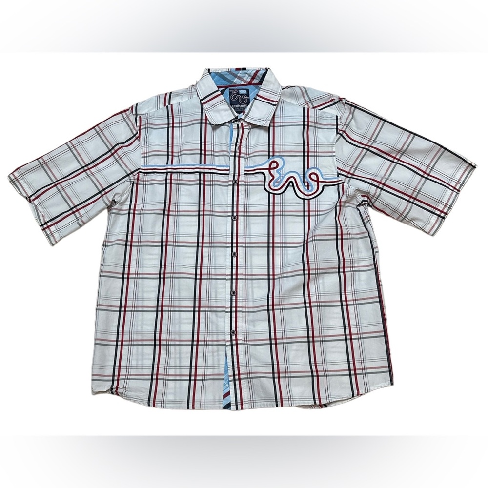 Vintage ECKO UNLTD Men’s Classic Casual White Red Blue Button Up Shirt Size XL